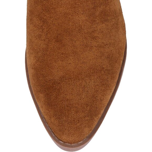 Women Brown Suede Mid Calf Chunky Block Heel Western Embroidered Fashion Boot - Picture 5 of 7